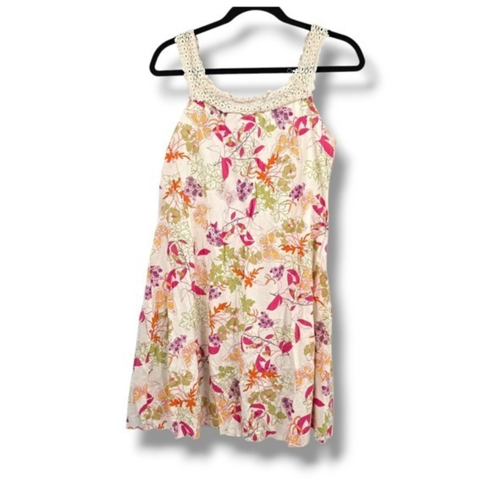 Aryeh‎ Y2K Floral Dress Crochet Trim Sleeveless Casual Sundress White Size L